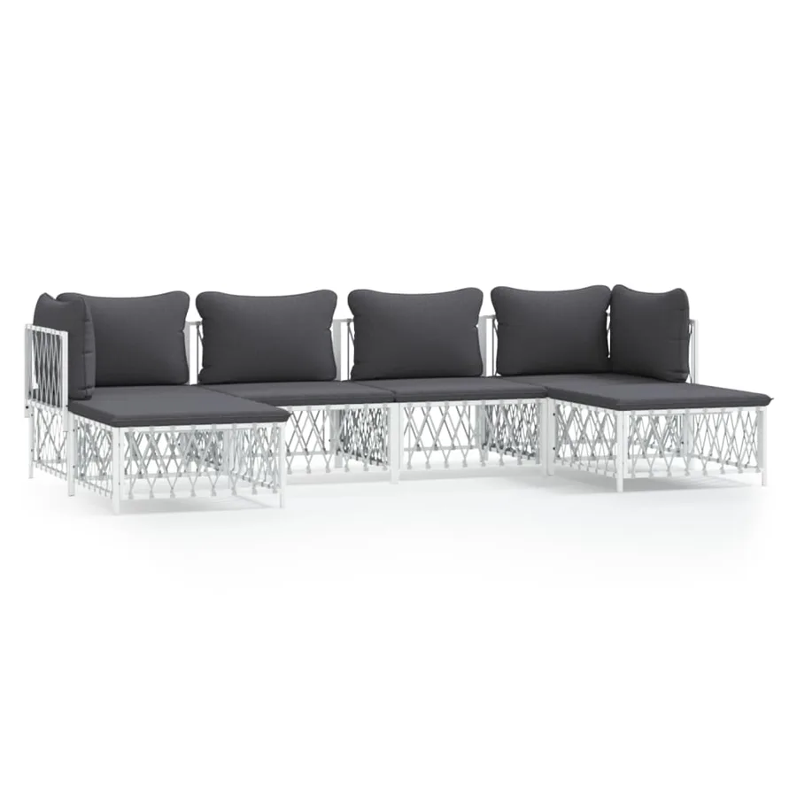 Salon de jardin avec coussins 6 pcs blanc acier - 2