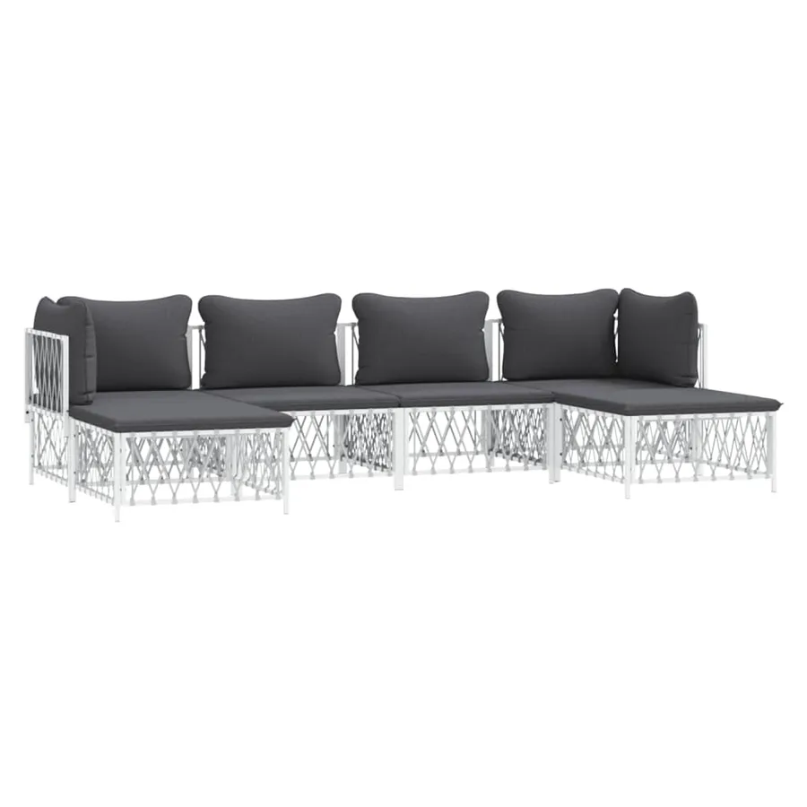 Salon de jardin avec coussins 6 pcs blanc acier - 3