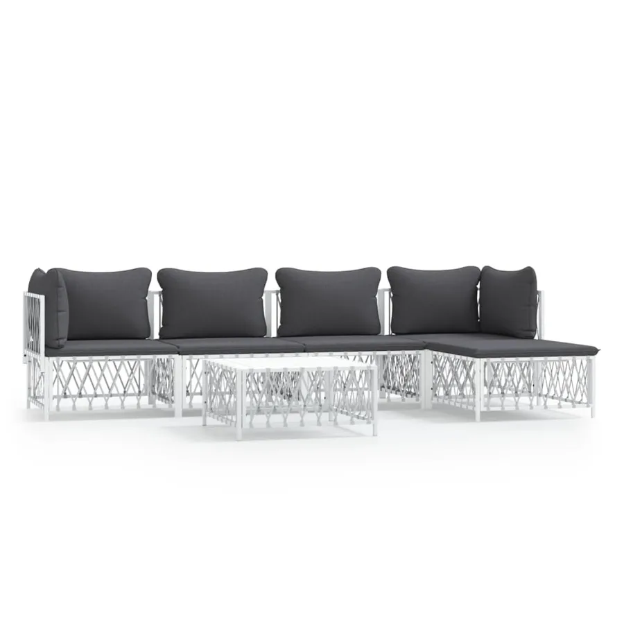 Salon de jardin avec coussins 6 pcs blanc acier - 2