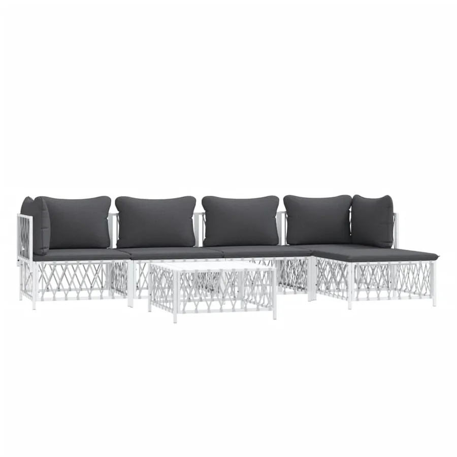 Salon de jardin avec coussins 6 pcs blanc acier - 3