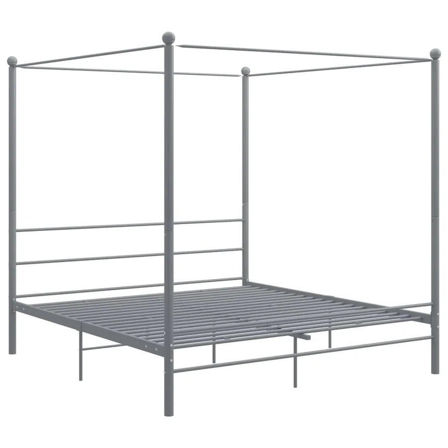 Cadre de lit à baldaquin sans matelas gris métal 200x200 cm - 2
