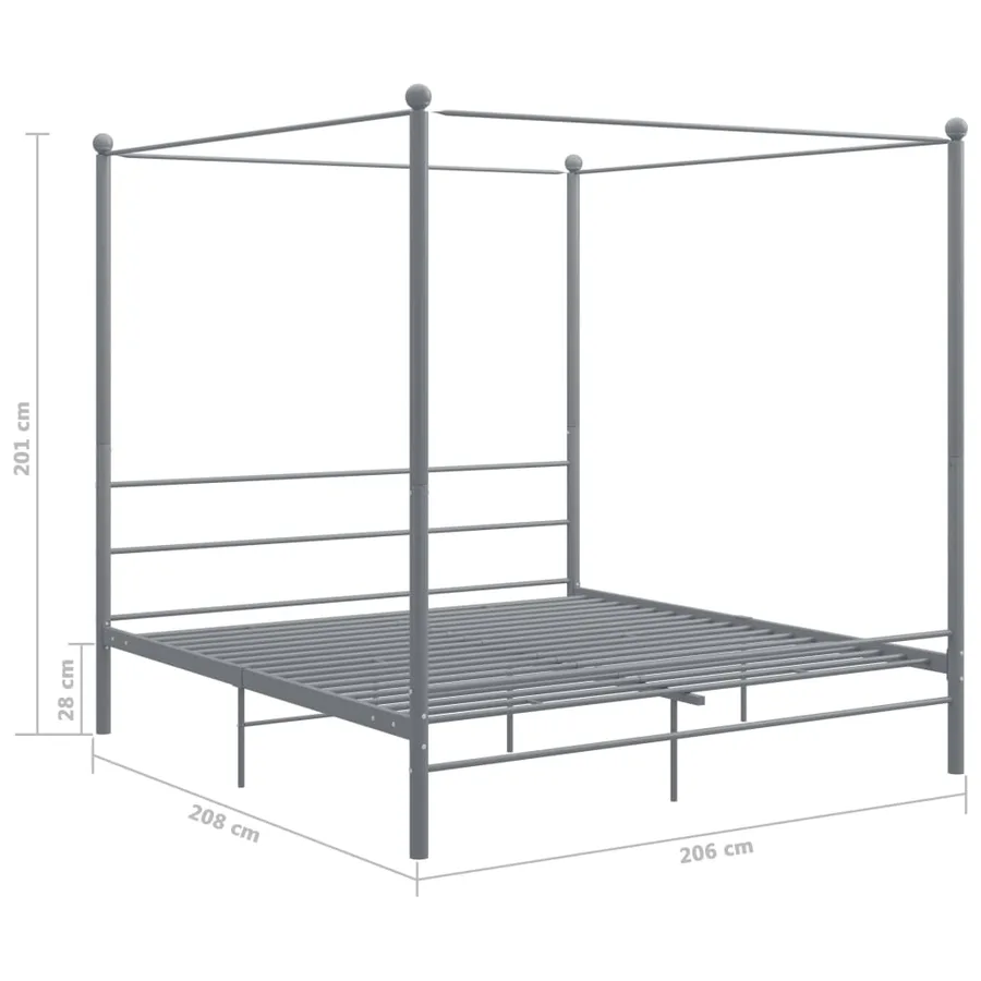 Cadre de lit à baldaquin sans matelas gris métal 200x200 cm - 6