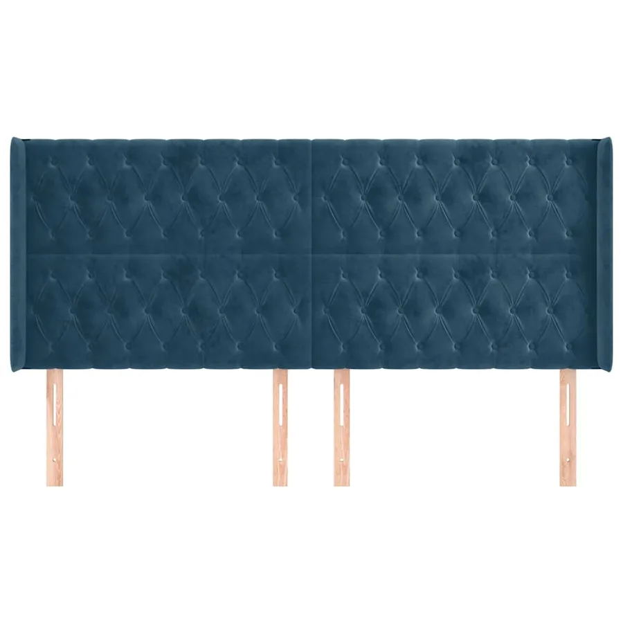 Tête de lit avec oreilles Bleu foncé 203x16x118/128 cm Velours - 3