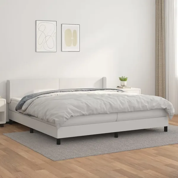 Sommier à lattes de lit avec matelas Blanc 200x200cm Similicuir