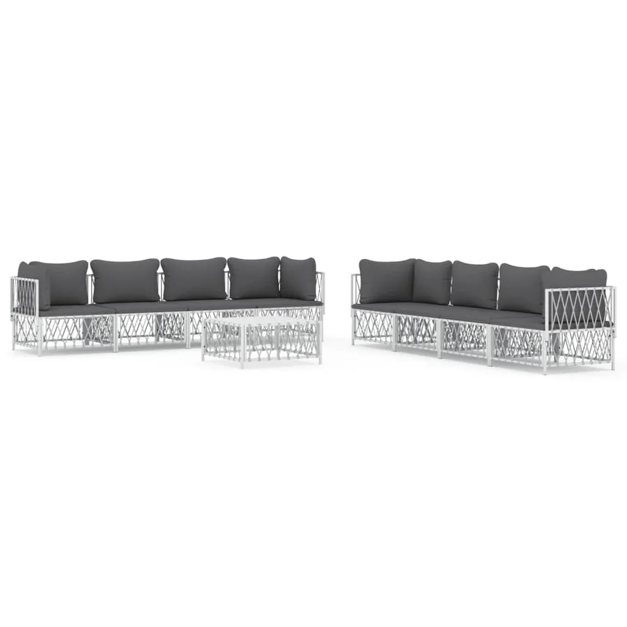 Salon de jardin avec coussins 9 pcs blanc acier - 2