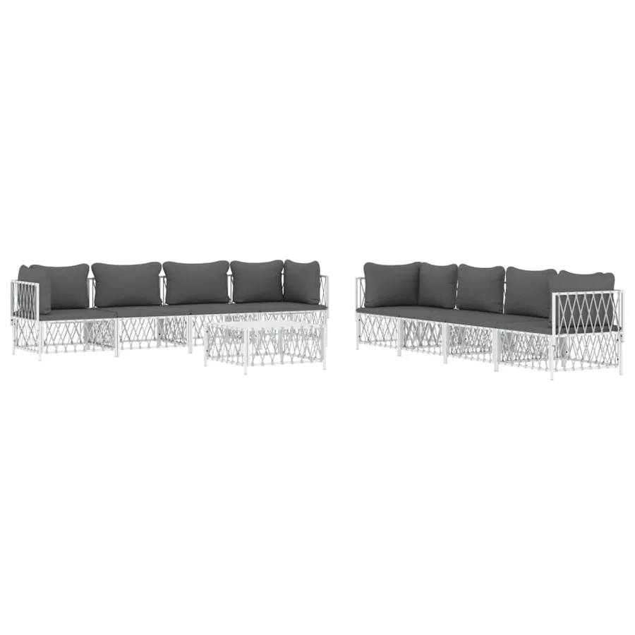 Salon de jardin avec coussins 9 pcs blanc acier - 3