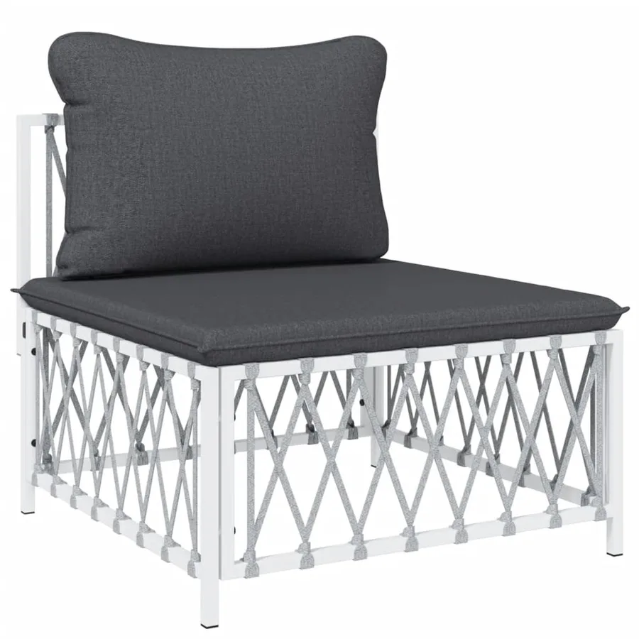 Salon de jardin avec coussins 9 pcs blanc acier - 5