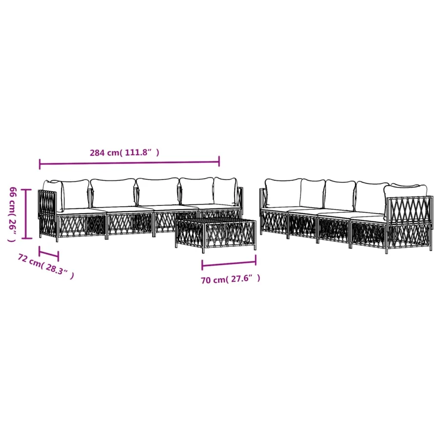 Salon de jardin avec coussins 9 pcs blanc acier - 9