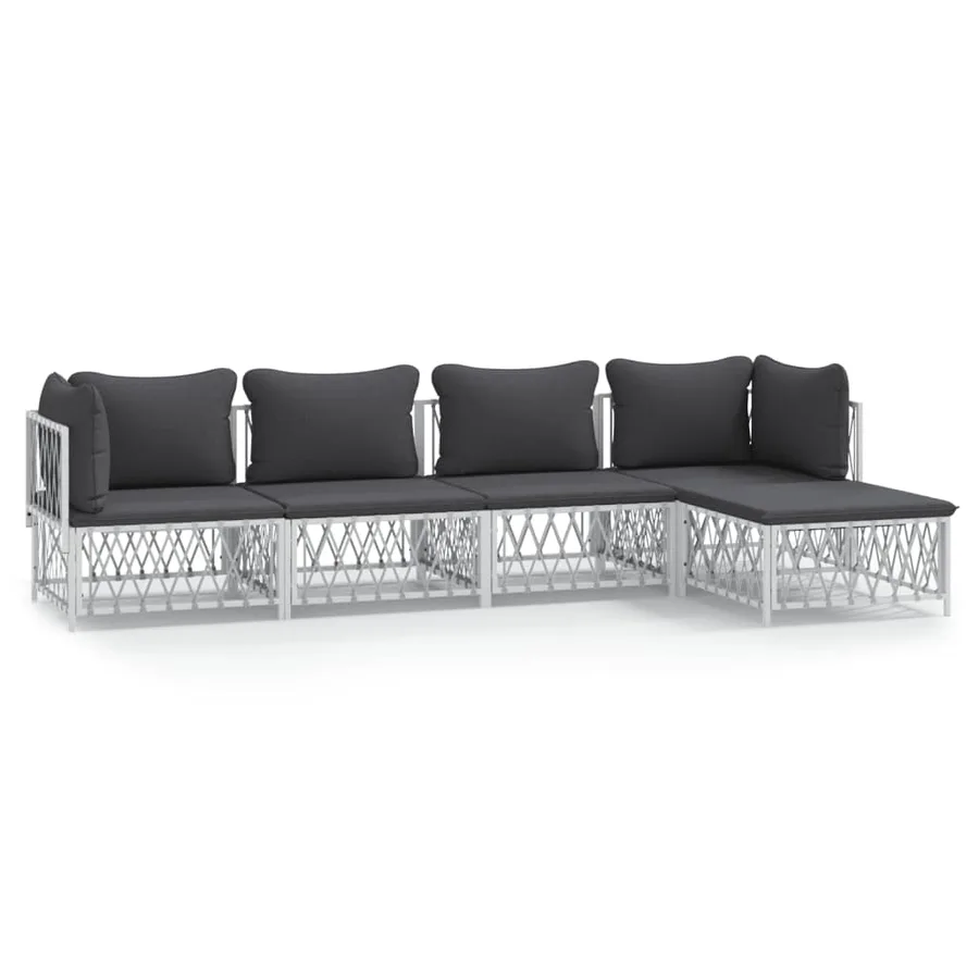 Salon de jardin avec coussins 5 pcs blanc acier - 2