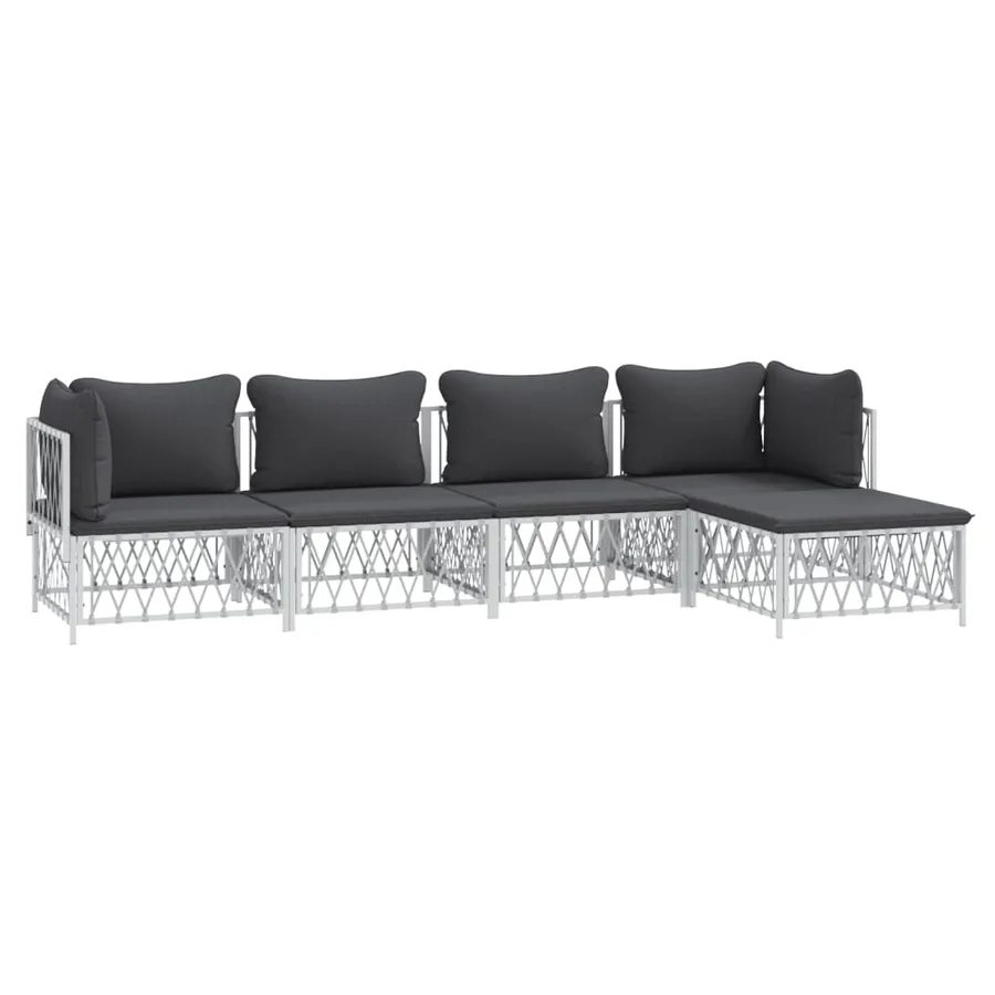 Salon de jardin avec coussins 5 pcs blanc acier - 3