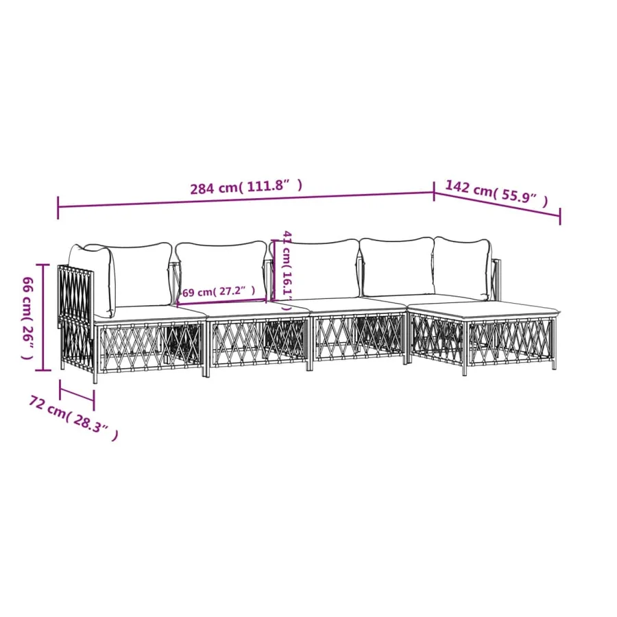 Salon de jardin avec coussins 5 pcs blanc acier - 9