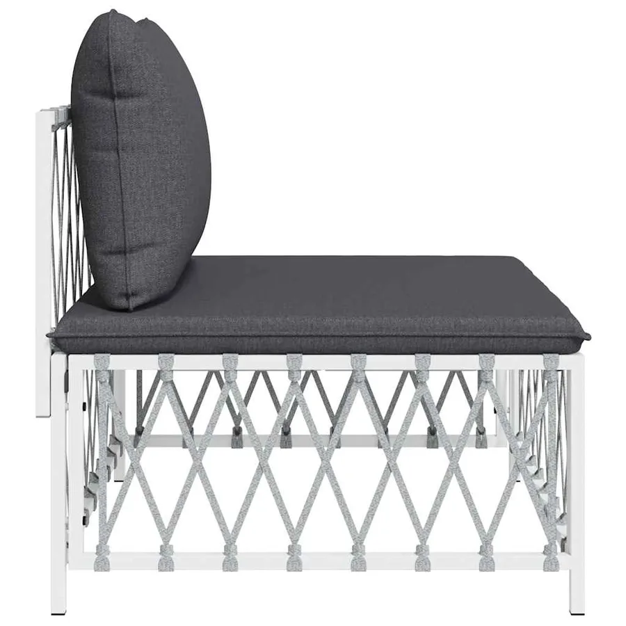 Canapé central de jardin avec coussins blanc tissu tissé - 4