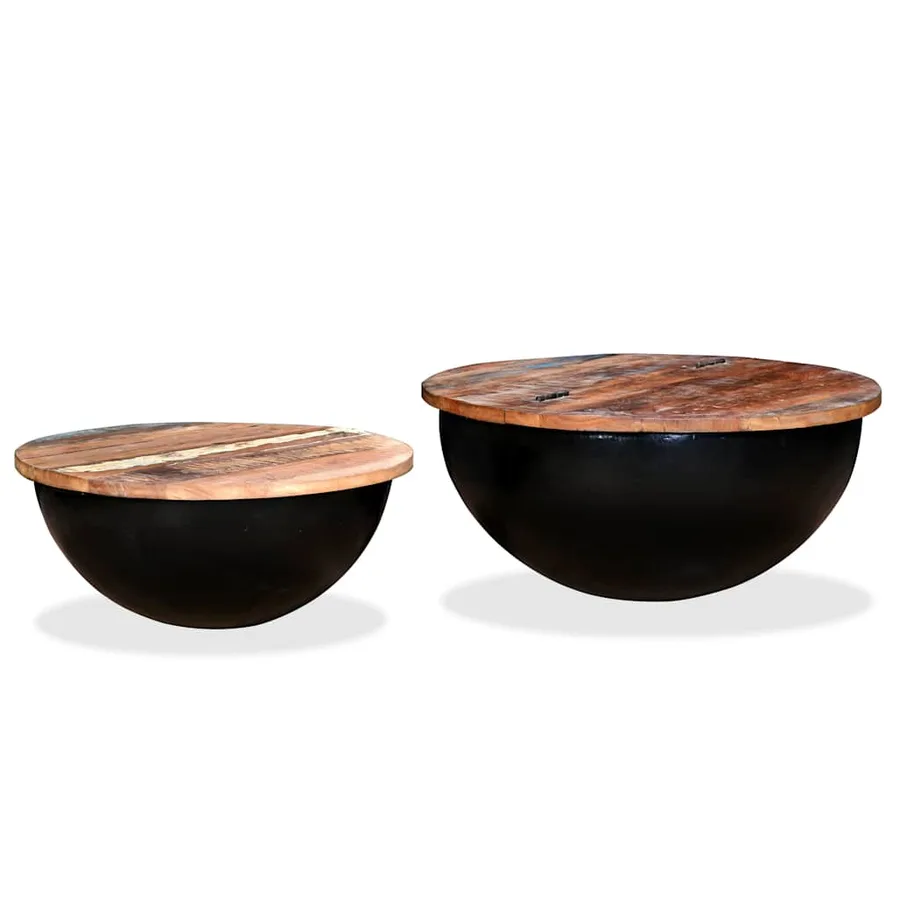 Ensemble de table basse 2pcs Bois récupération massif forme bol - 10