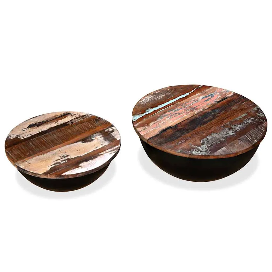 Ensemble de table basse 2pcs Bois récupération massif forme bol - 4
