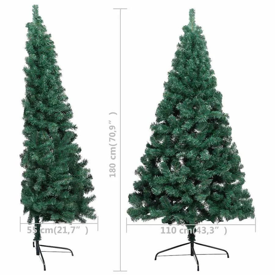 Demi-arbre de Noël artificiel pré-éclairé et boules vert 180 cm - 12