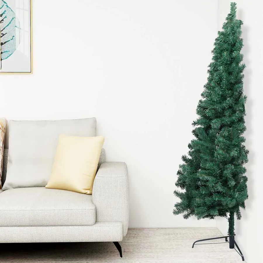 Demi-arbre de Noël artificiel pré-éclairé et boules vert 180 cm - 14