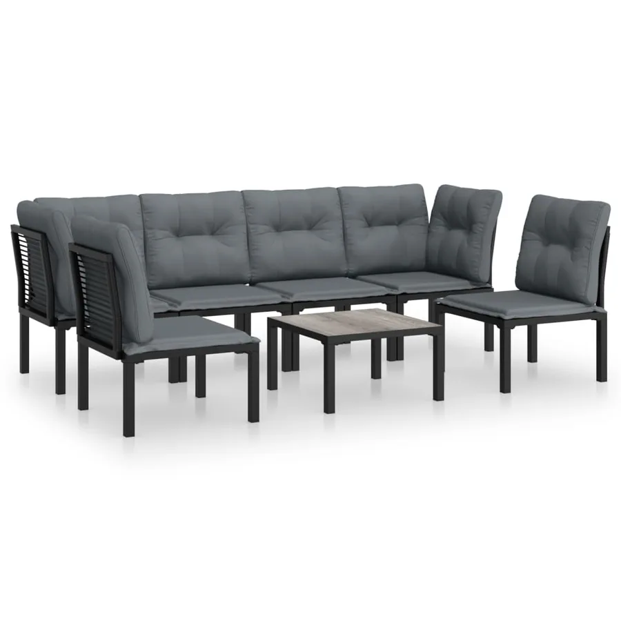 Salon de jardin 7 pcs noir et gris résine tressée - 2