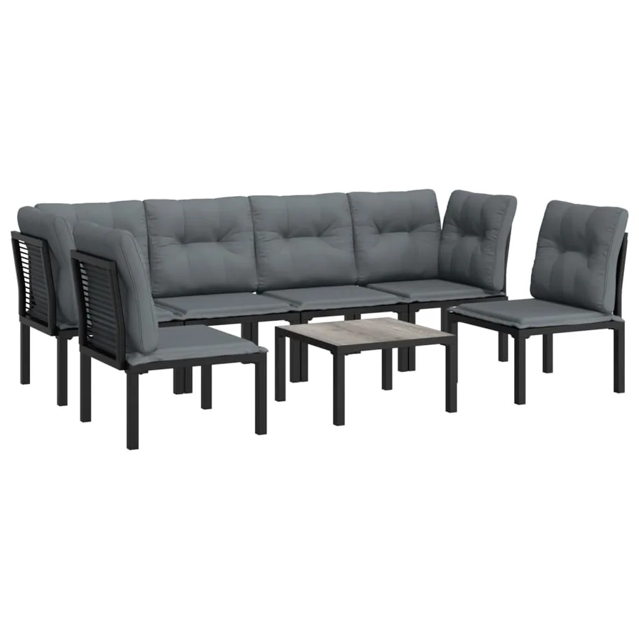 Salon de jardin 7 pcs noir et gris résine tressée - 3