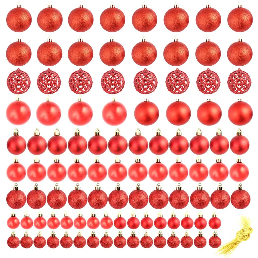 Ensemble de boules de Noël 100 pcs 3/4/6 cm Rouge - 2