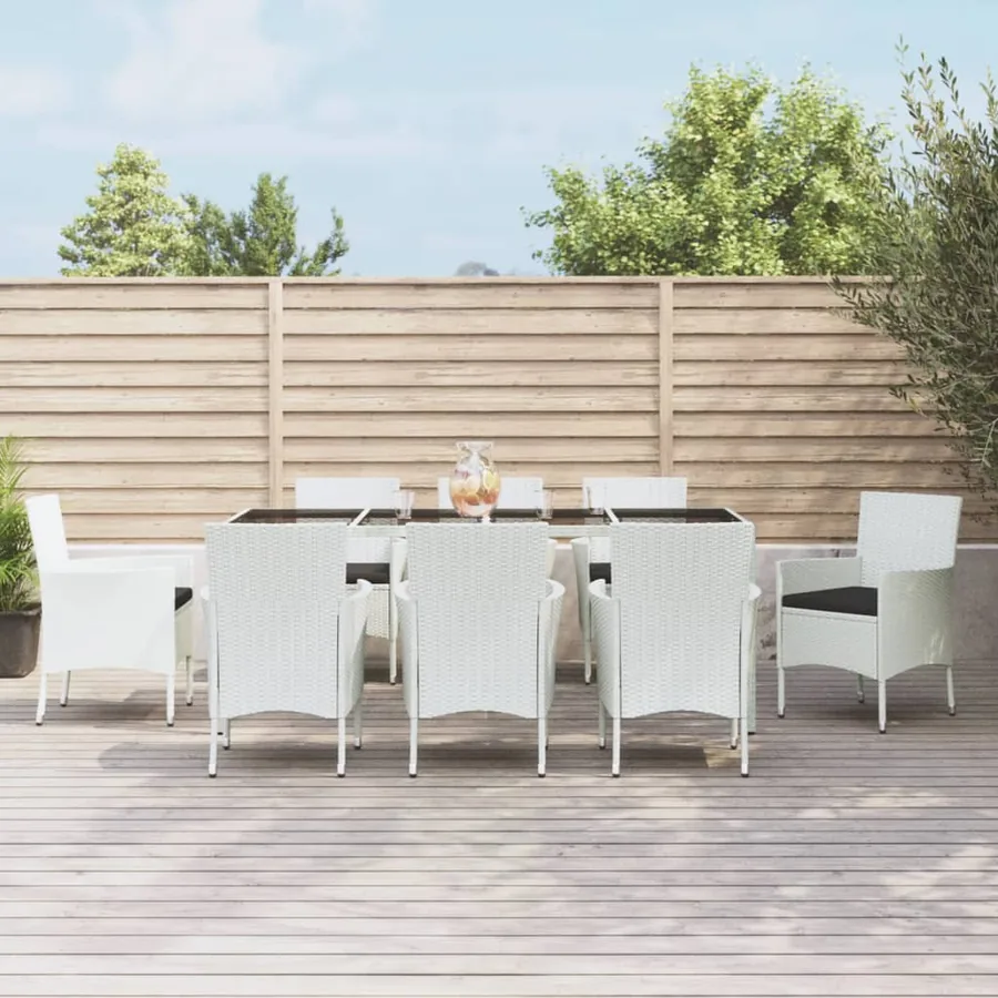 Ensemble à manger de jardin et coussins 9 pcs blanc poly rotin