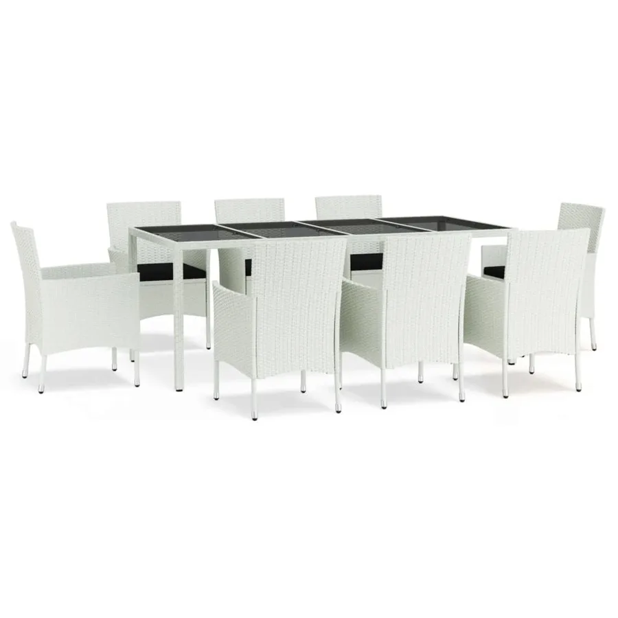 Ensemble à manger de jardin et coussins 9 pcs blanc poly rotin - 2