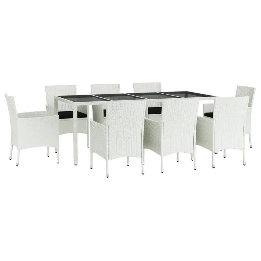 Ensemble à manger de jardin et coussins 9 pcs blanc poly rotin - 3