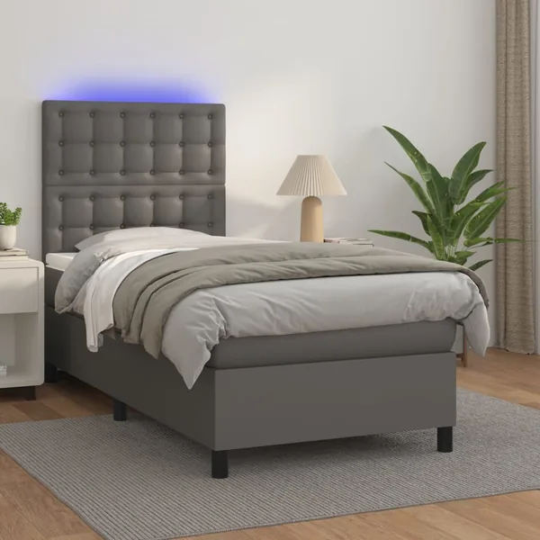 Sommier à lattes de lit avec matelas et LED Gris 90x190 cm