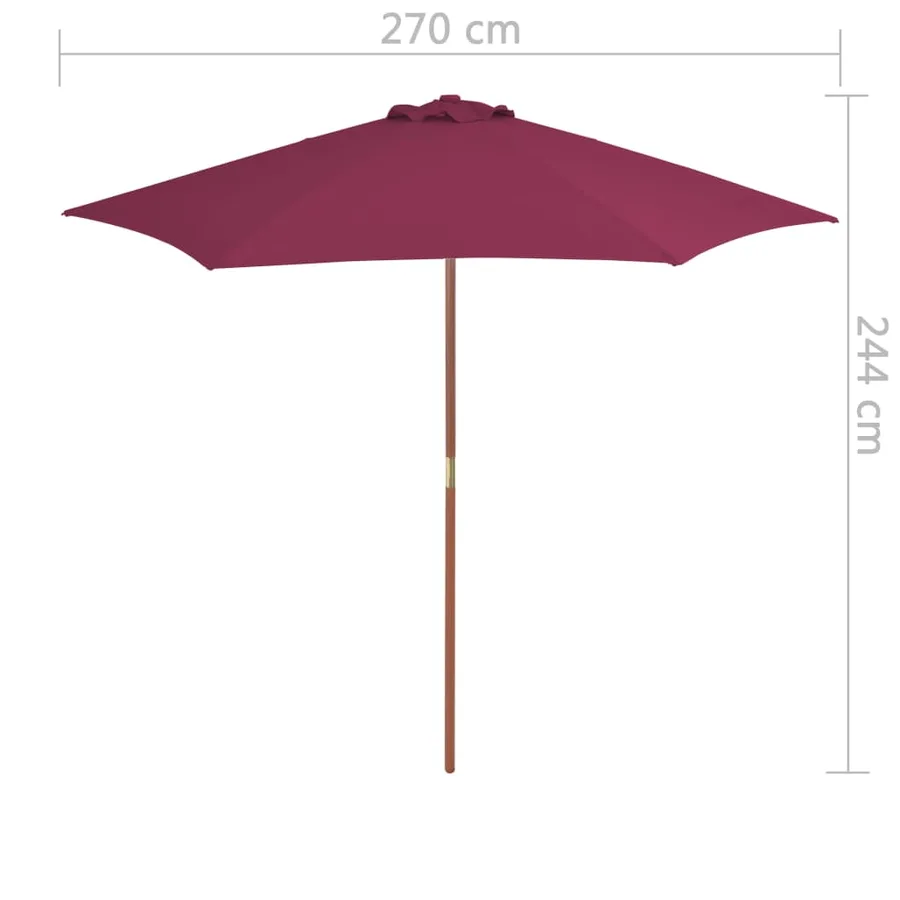 Parasol d'extérieur avec mât en bois 270 cm rouge bordeaux - 6
