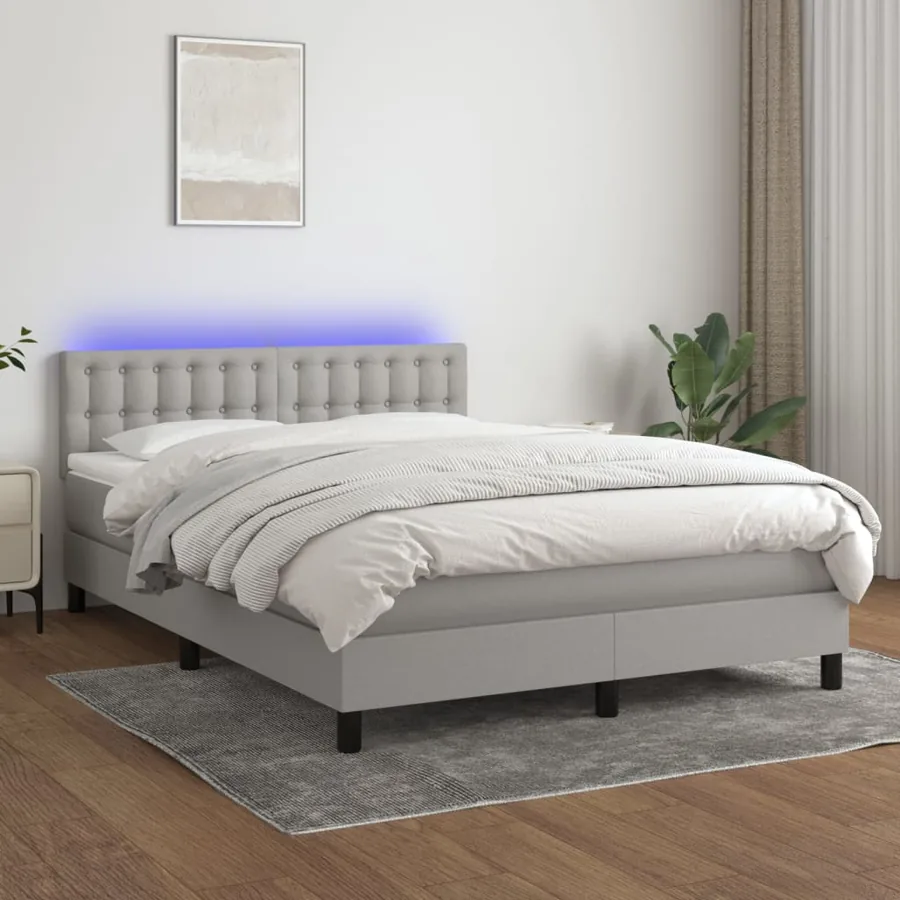 Sommier à lattes de lit et matelas et LED Gris clair 140x200 cm
