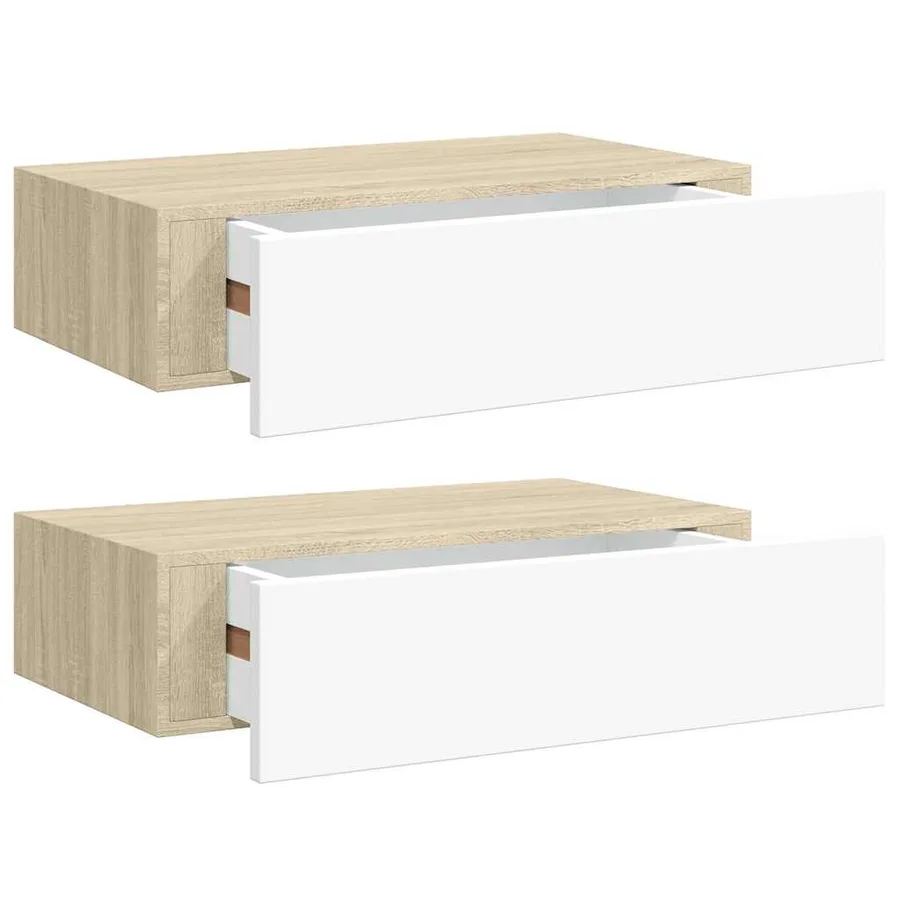 Étagères à tiroir murales 2 pcs Chêne et blanc 40x23,5x10cm MDF - 2