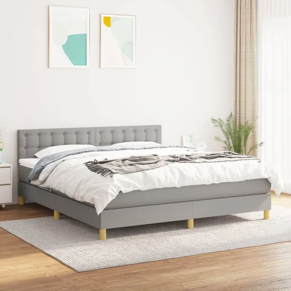 Sommier à lattes de lit avec matelas Gris clair 180x200cm Tissu