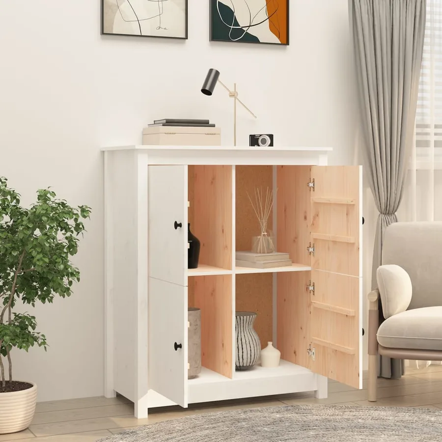 Buffet Blanc 83x41,5x100 cm Bois massif de pin - 3