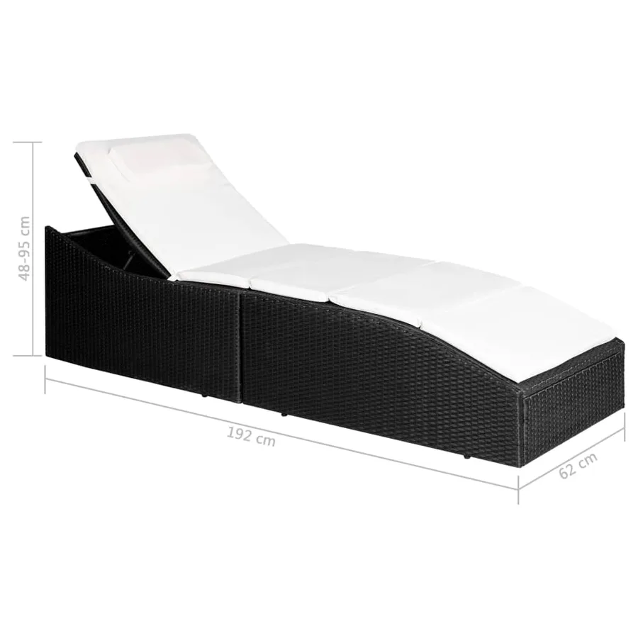 Chaise longue avec coussin Résine tressée Noir - 7