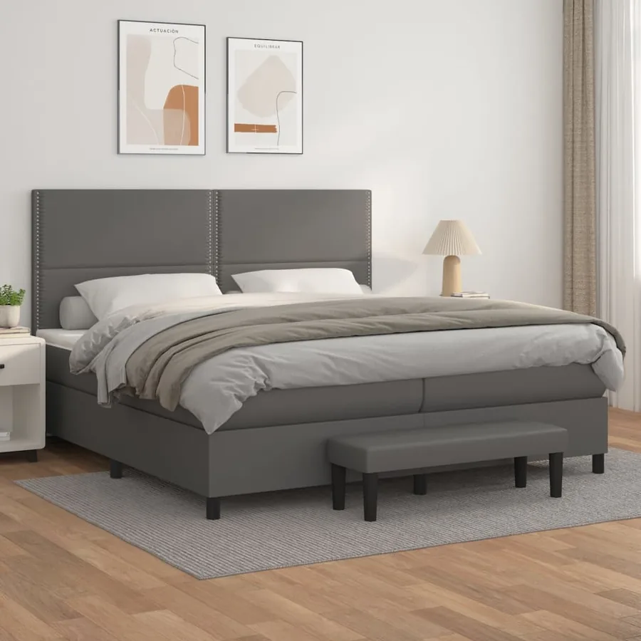 Sommier à lattes de lit avec matelas Gris 200x200 cm Similicuir