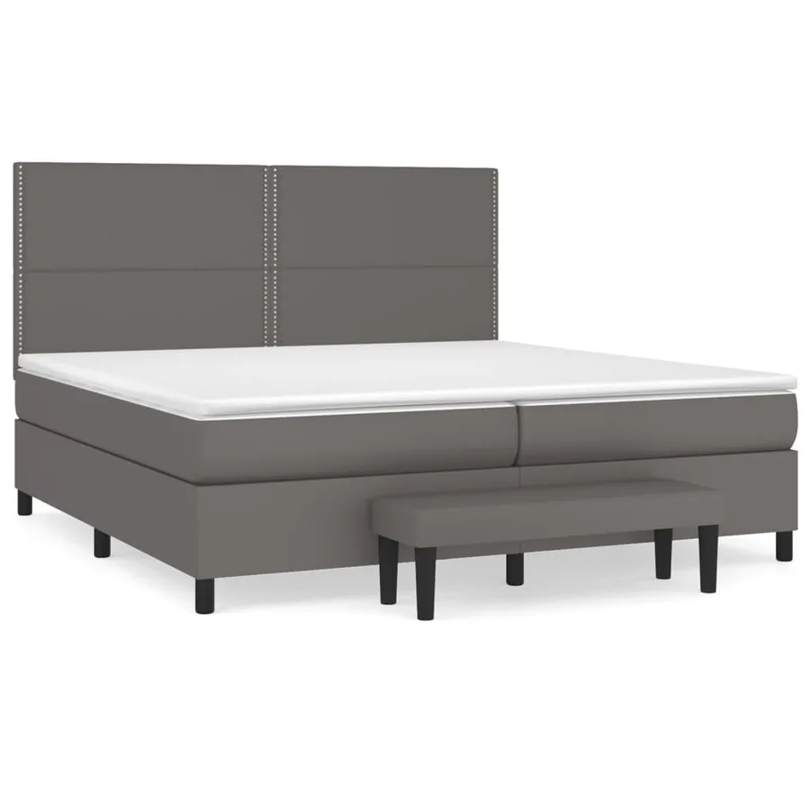 Sommier à lattes de lit avec matelas Gris 200x200 cm Similicuir - 2