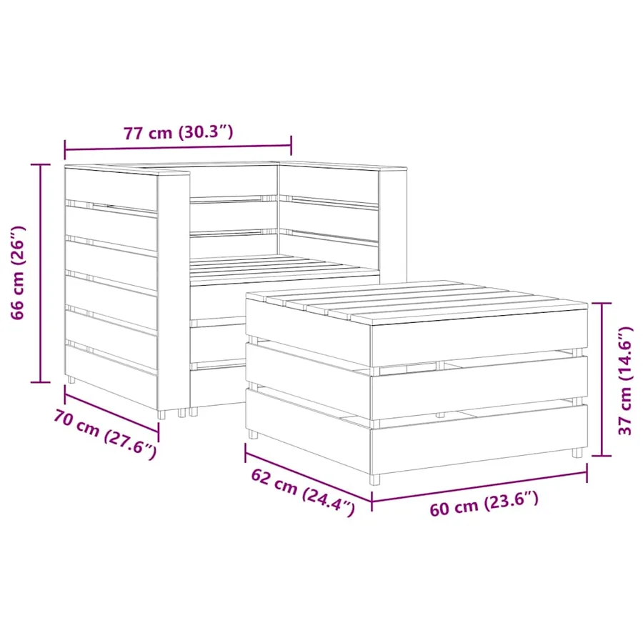 Salon de jardin palette 2 pcs Bois de pin imprégné - 7