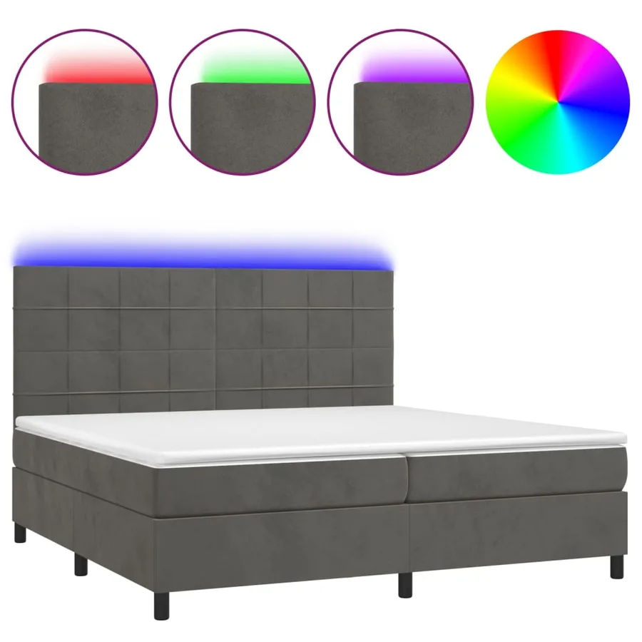 Sommier à lattes de lit matelas et LED Gris foncé 200x200 cm - 2