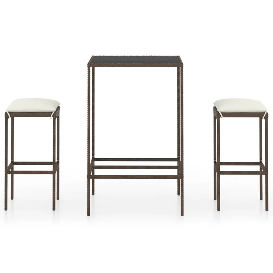 Ensemble de bar de jardin 3 pcs coussins Résine tressée Marron - 2