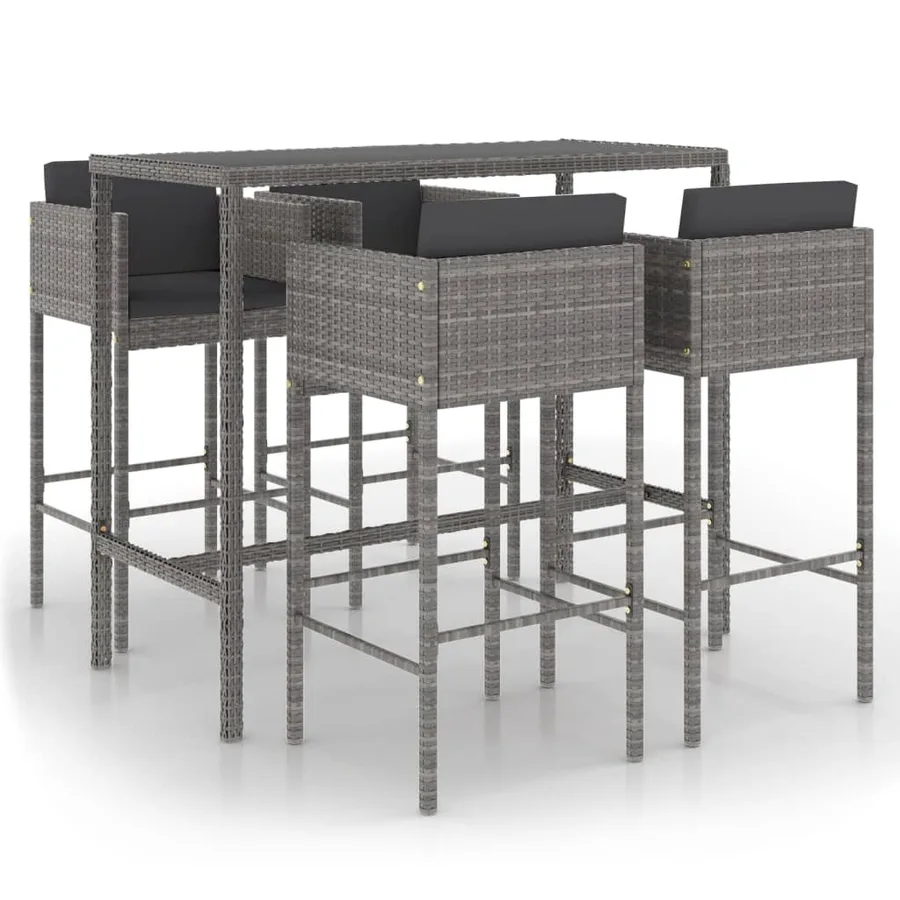 Ensemble de bar de jardin 5 pcs et coussins Résine tressée Gris - 2