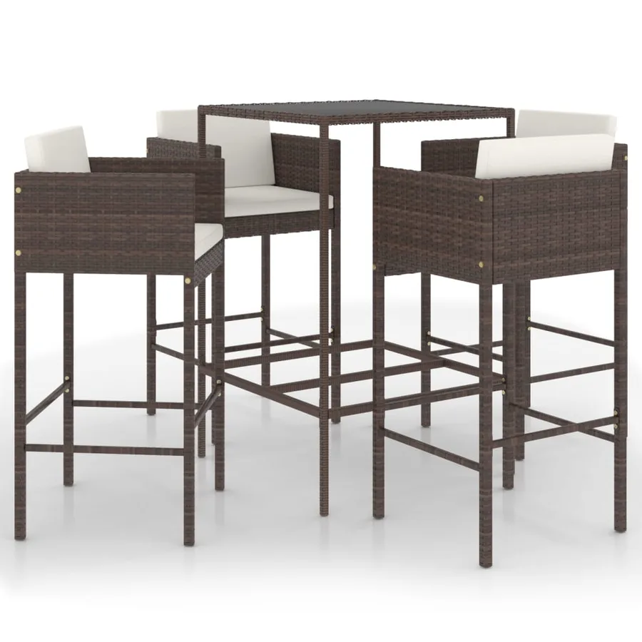 Ensemble bar de jardin 5 pcs et coussins Résine tressée Marron - 2