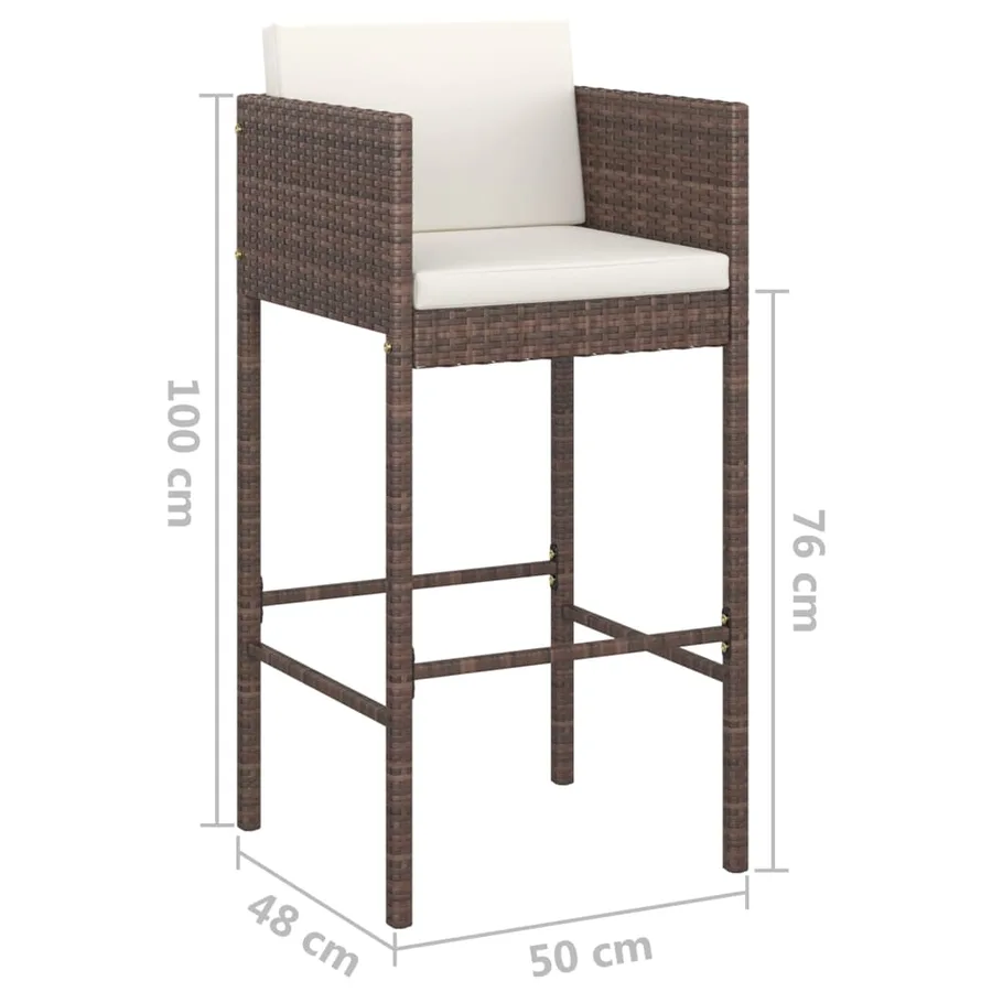 Ensemble bar de jardin 5 pcs et coussins Résine tressée Marron - 9