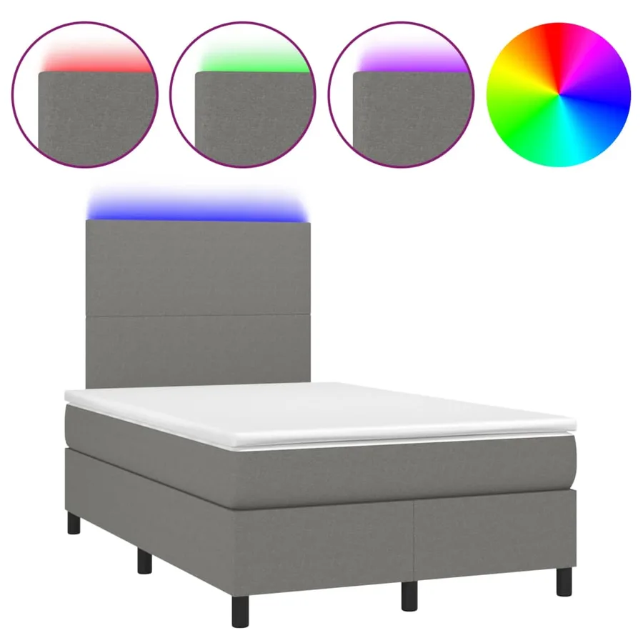 Sommier à lattes de lit et matelas et LED Gris foncé 120x200 cm - 2