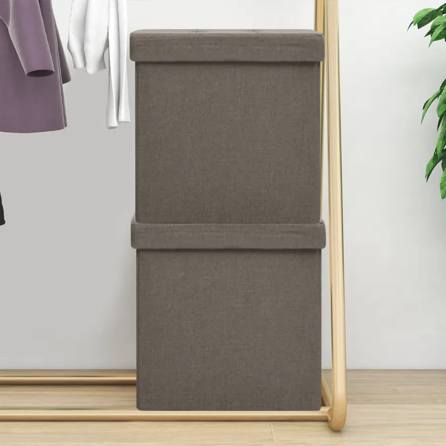 Tabourets de rangement pliables lot de 2 taupe faux lin