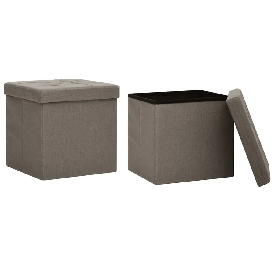 Tabourets de rangement pliables lot de 2 taupe faux lin - 2