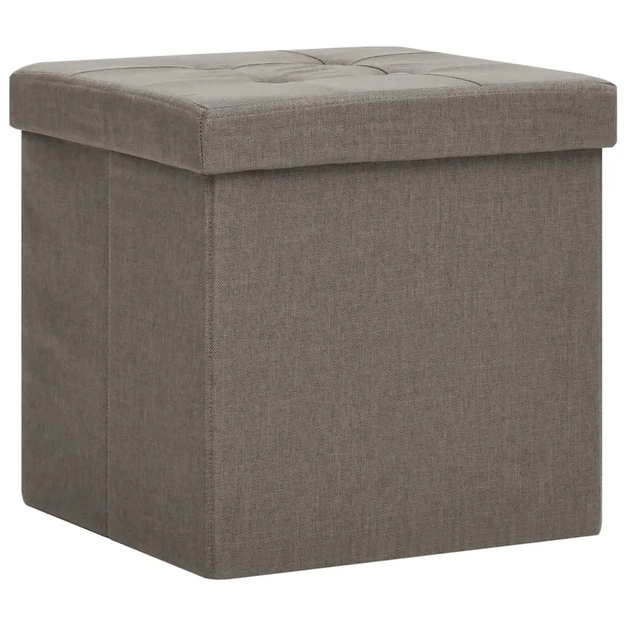 Tabourets de rangement pliables lot de 2 taupe faux lin - 3