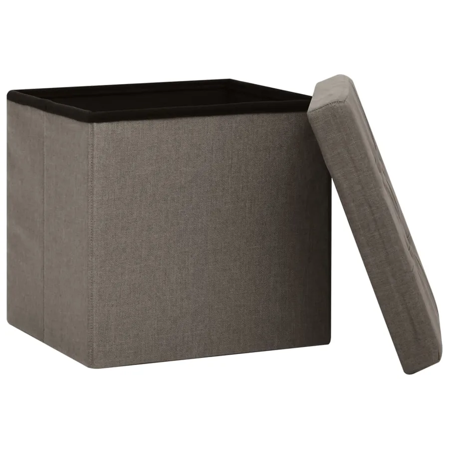Tabourets de rangement pliables lot de 2 taupe faux lin - 5
