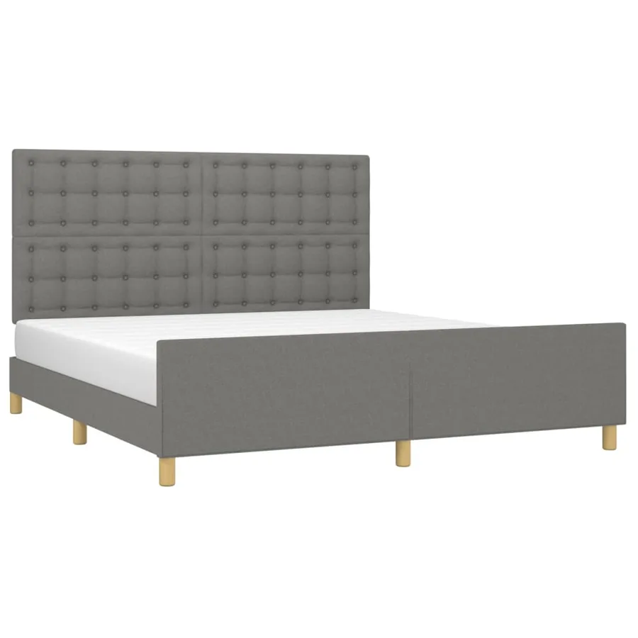 Cadre de lit sans matelas gris foncé tissu - 3