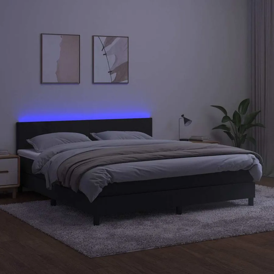 Sommier à lattes de lit avec matelas LED Noir 160x200cm Velours - 3