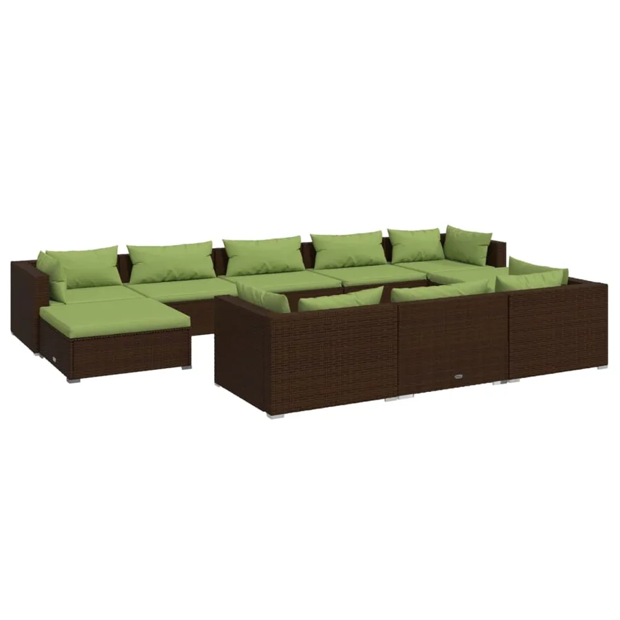 Salon de jardin 10 pcs avec coussins marron résine tressée - 2