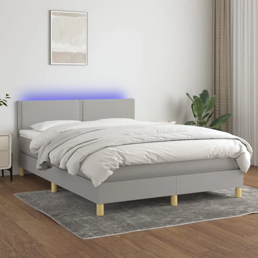 Sommier à lattes de lit et matelas et LED Gris clair 140x190 cm